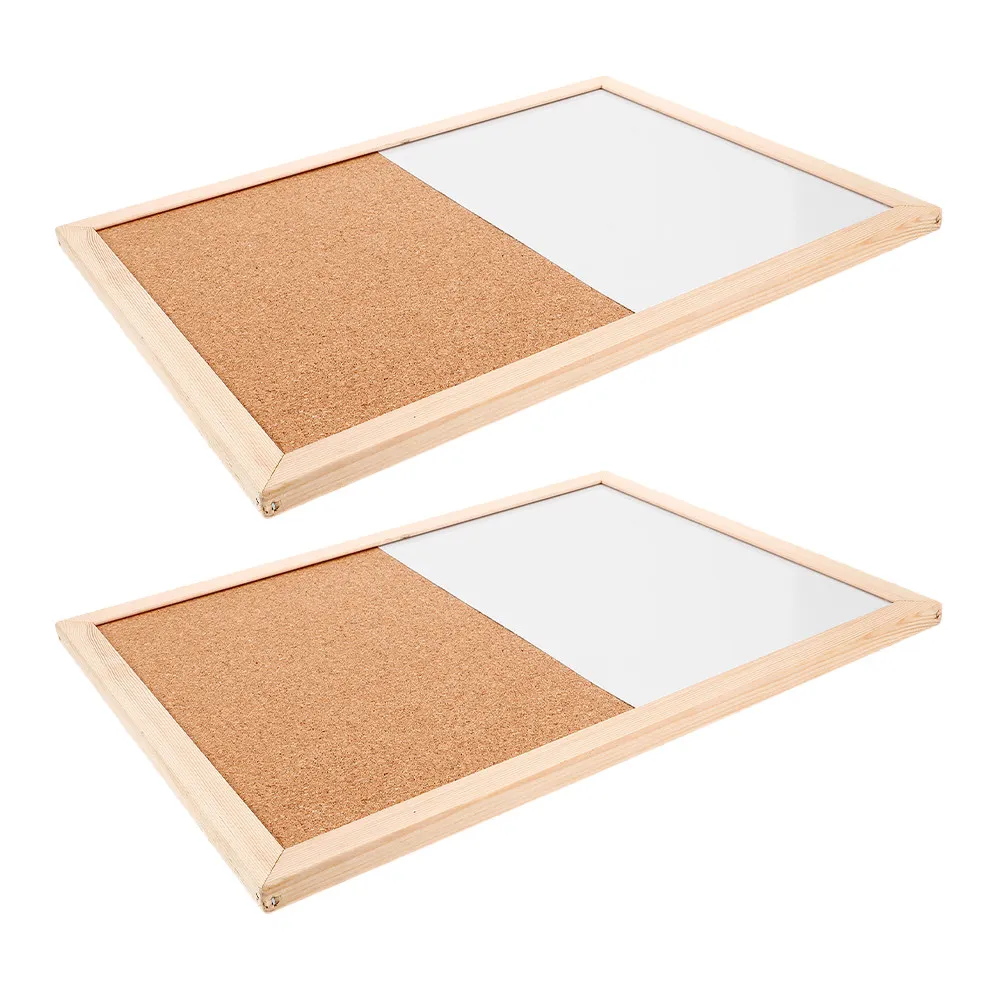 2Pcs Wall Mounted Memo and Pin Board Cork Plus Dry Erase Surface Small Elegant Wooden Frame for Home Office School Notice