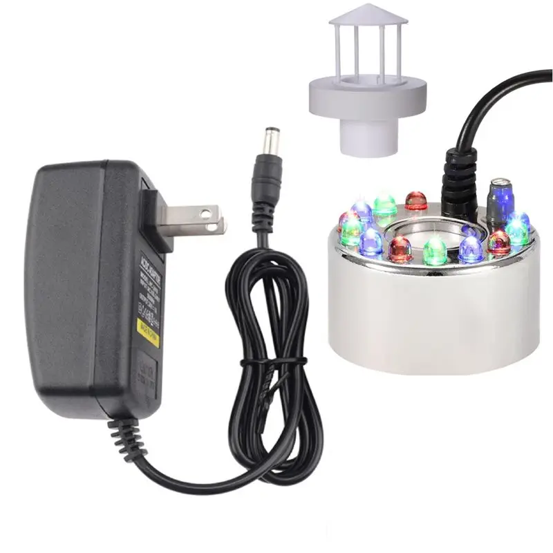 A84X-Generador de niebla ultrasónico, protector contra salpicaduras, flotador, 12 luces LED de colores, mini máquina de niebla para tanque de agua, enchufe estadounidense