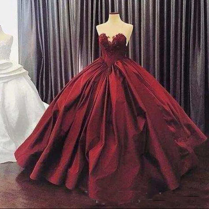 Vestidos de quinceañera, vestido de baile, ilusión de corazón, Apliques de encaje, Burdeos, largo, dulce 16, vestidos formales de fiesta