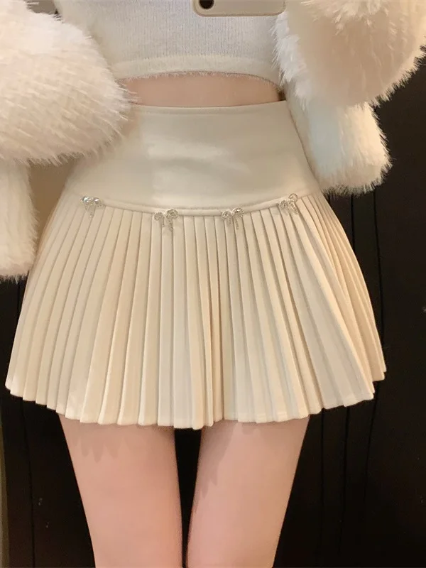 

Белая шерстяная юбка с узлом, женская осенне-зимняя новая антилегкая плиссированная юбка трапециевидной формы с высокой талией, ort S...