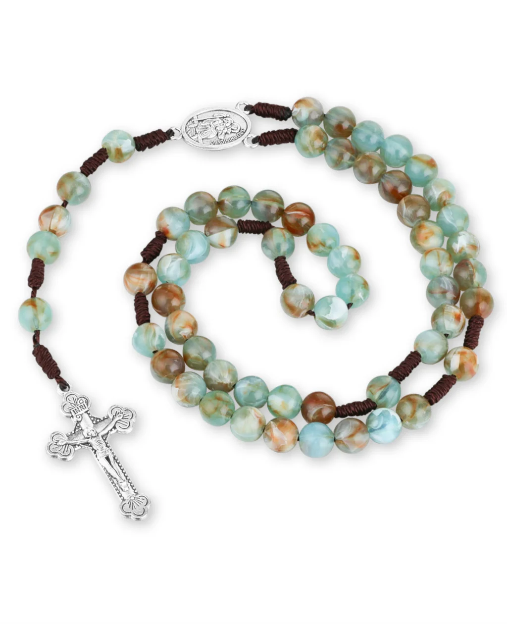 Diyalo Christian Crucifix Jesus Cross Our Lady of N. Sra. Aparecida Center Necklace Braided Chain Rosary Beaded Necklace