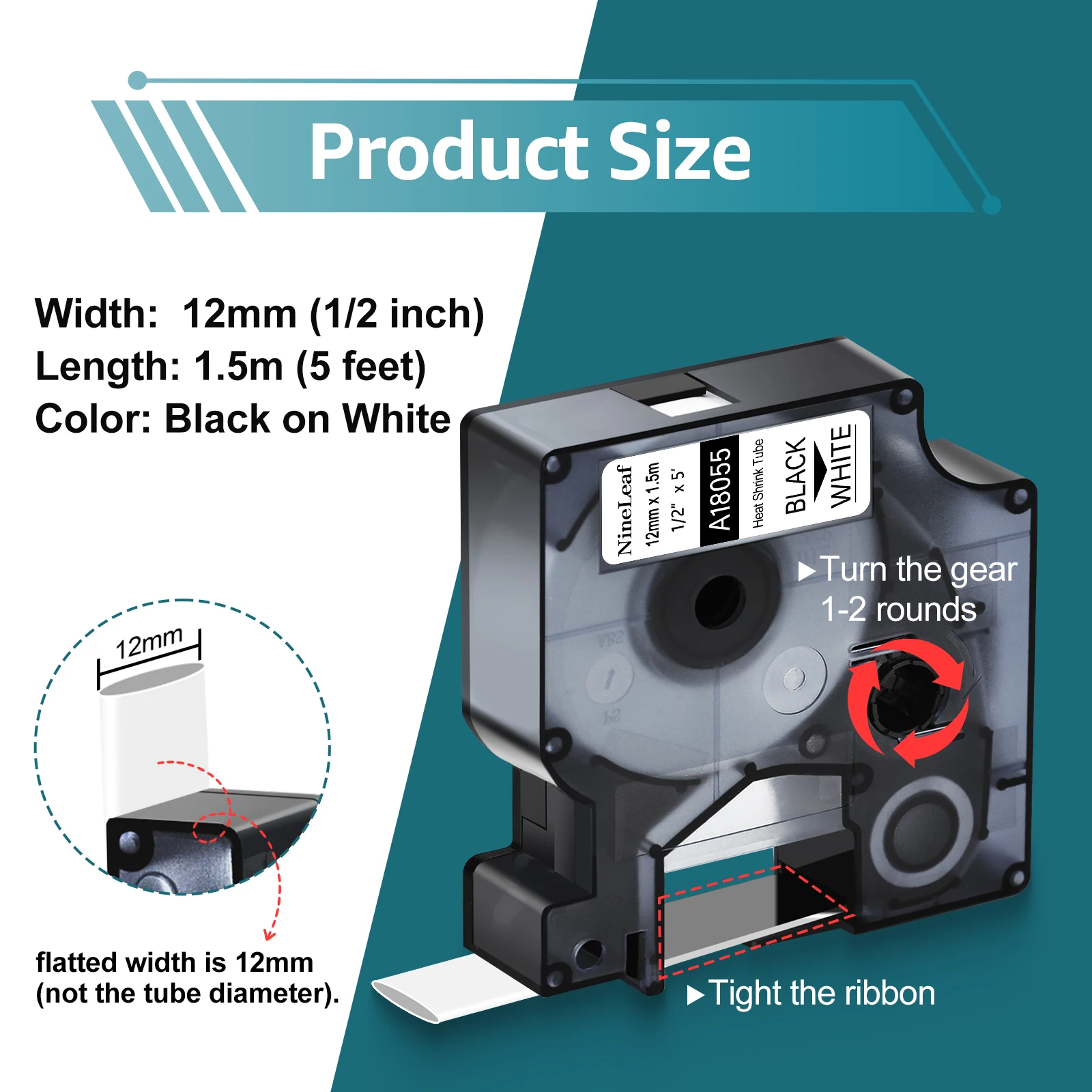 18055 18056 IND ملصق أنبوب الانكماش الحراري متوافق مع DYMO A18051 18052 6/9/12/19/24 مللي متر ملصق الصناعة لـ Dymo Rhino 1000 5200