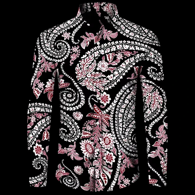Men's Fall Shirts Casual Shirts Trendy 3D Digital Print Printed Long Sleeve Tops Men's Prom Cardigan Shirts/