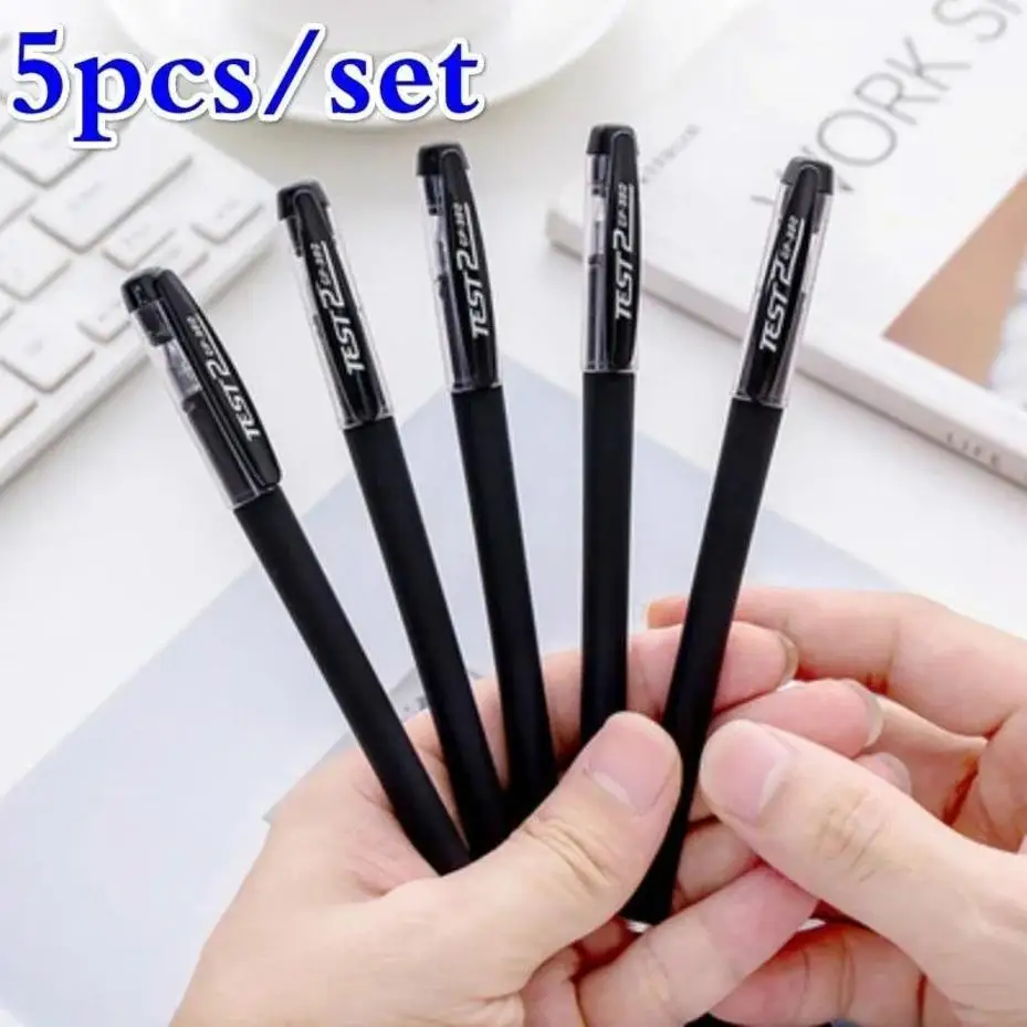 5pcs/set 0.5mm Gel Pen Black Matte Office Pen Writing Stationery Water Pen Student Exam Special Pen Office Accessory Stationary