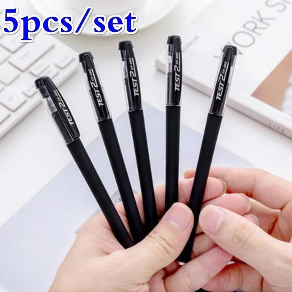  5pcs/set 0.5mm Gel Pen Black Matte Office Pen Writing Stationery Water Pen Student Exam Special Pen Office Accessory Stationary 
