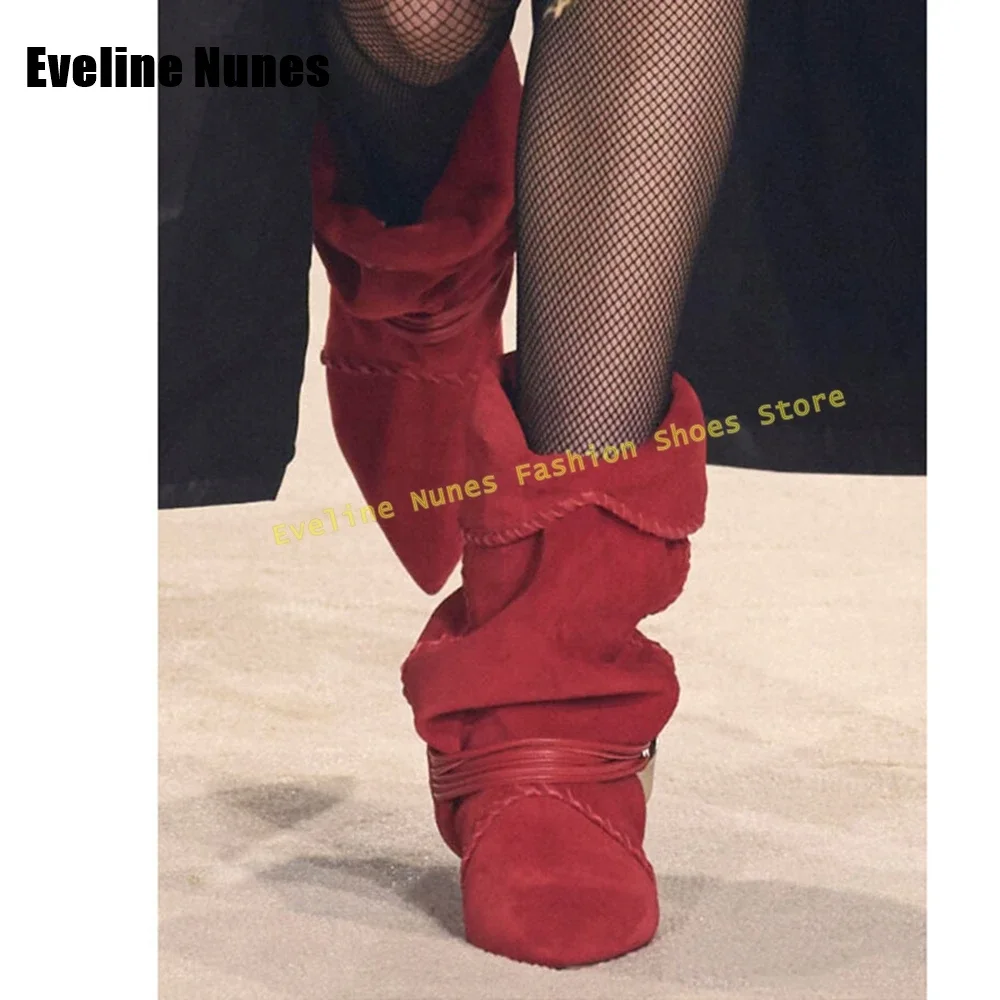 

Metal Decoration Pleated Retro Slouch Boots Pointed Toe Kitten Heel Western Cowboy Style Women Sleeve Boots Pull On 2025 Newest