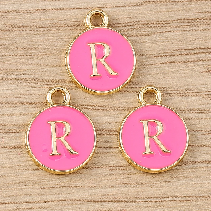 10 Stück niedliche, doppelseitige Buchstabenanhänger aus Emaille, Alphabet A-Z, zum Basteln von Schmuck, für Namens-Ohrringe, Halsketten und DIY-Bastelarbeiten. – Detail 20