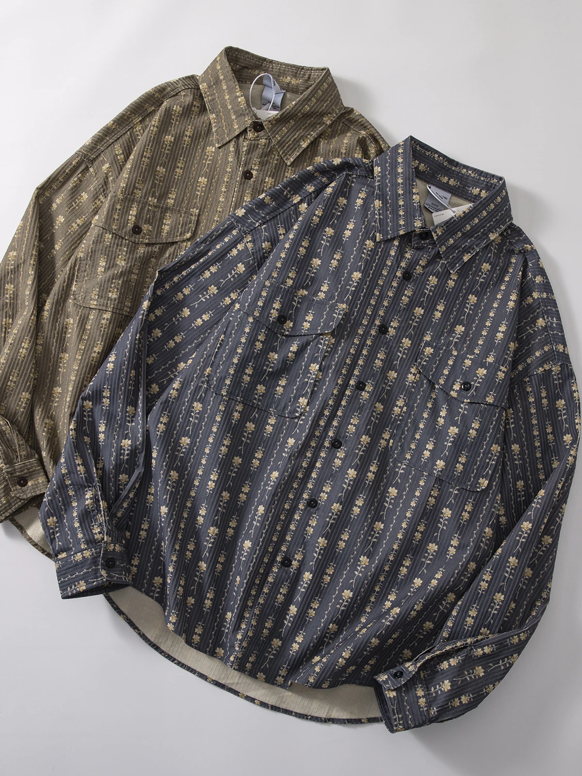 

Retro Floral Corduroy Long Sve irt Men's Casual Loose Fit Pure Cotton Button up Outerwear Autumn Season Faion Sle