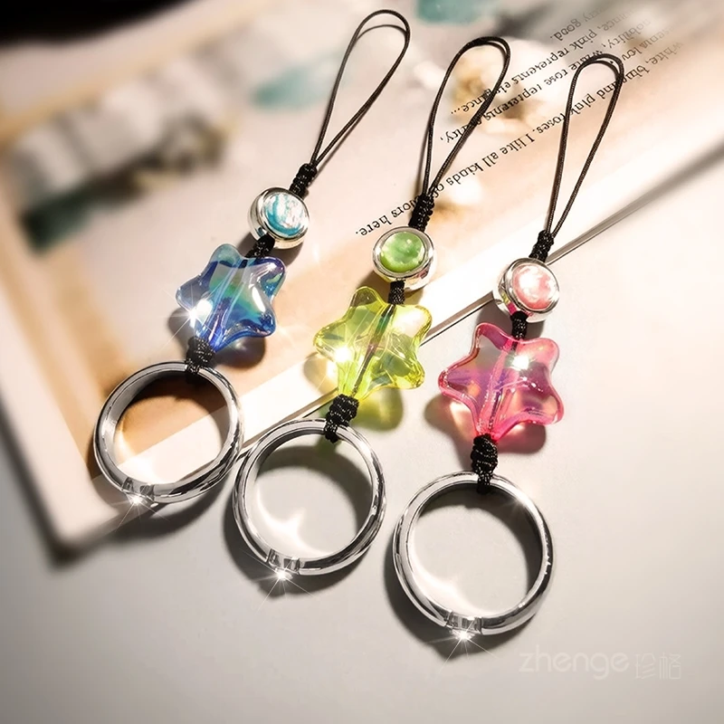 Star Ring Mobile Phone Lanyard, Circle Buckle Pendant, Fashionable Women's Outdoor Anti Lost Thumb Lanyard