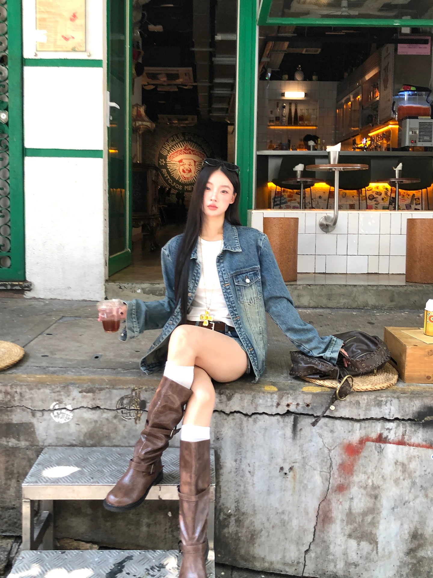 

Womens Blue Waed Denim Jaet Early Autumn 2025 New Sle Korean Faion Straight Cut Cotton Long Sve Button up Coat