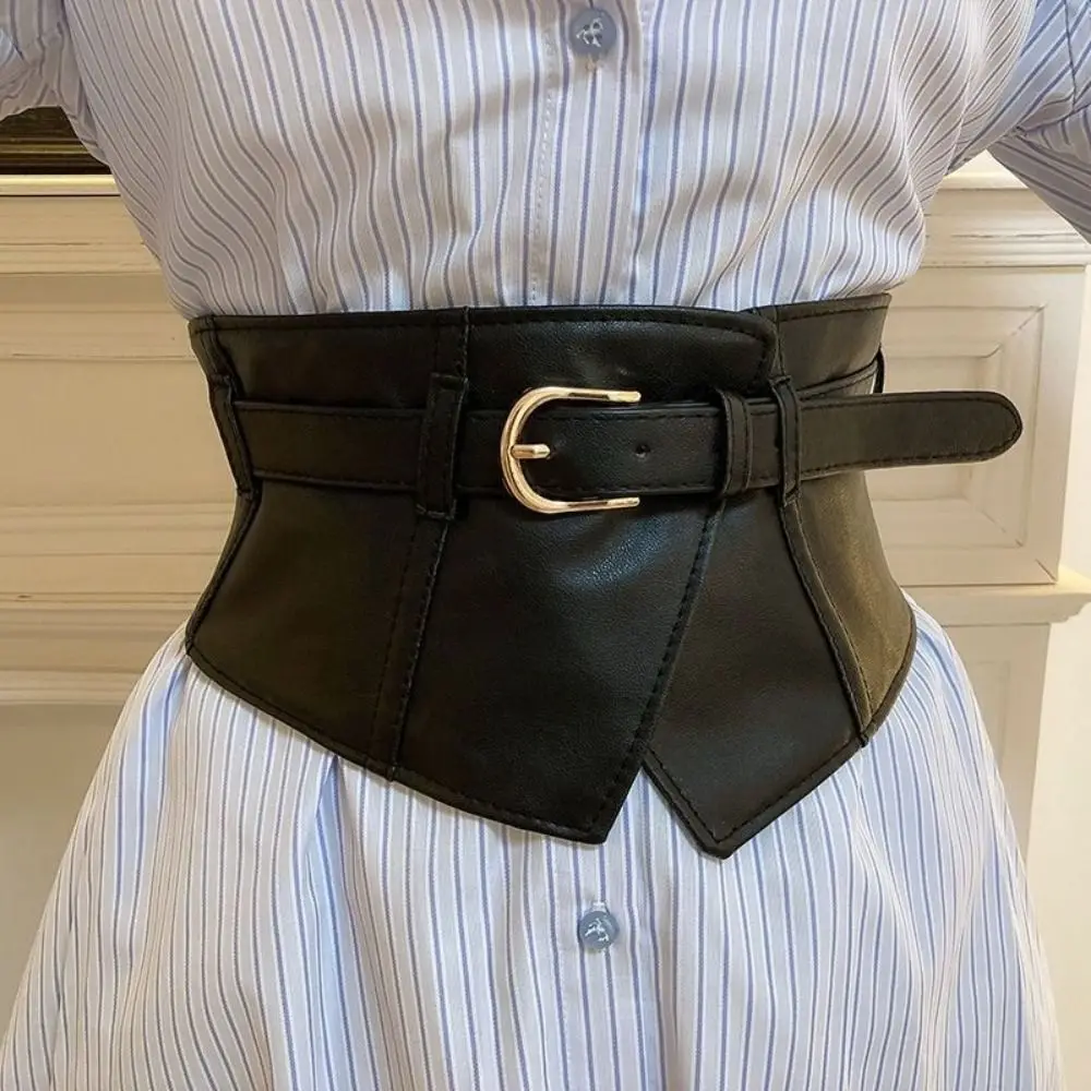Punk Adjustable Elastic Cummerbunds Black PU Leather Wide Belt Slimming Solid Color Waist Corset Girl