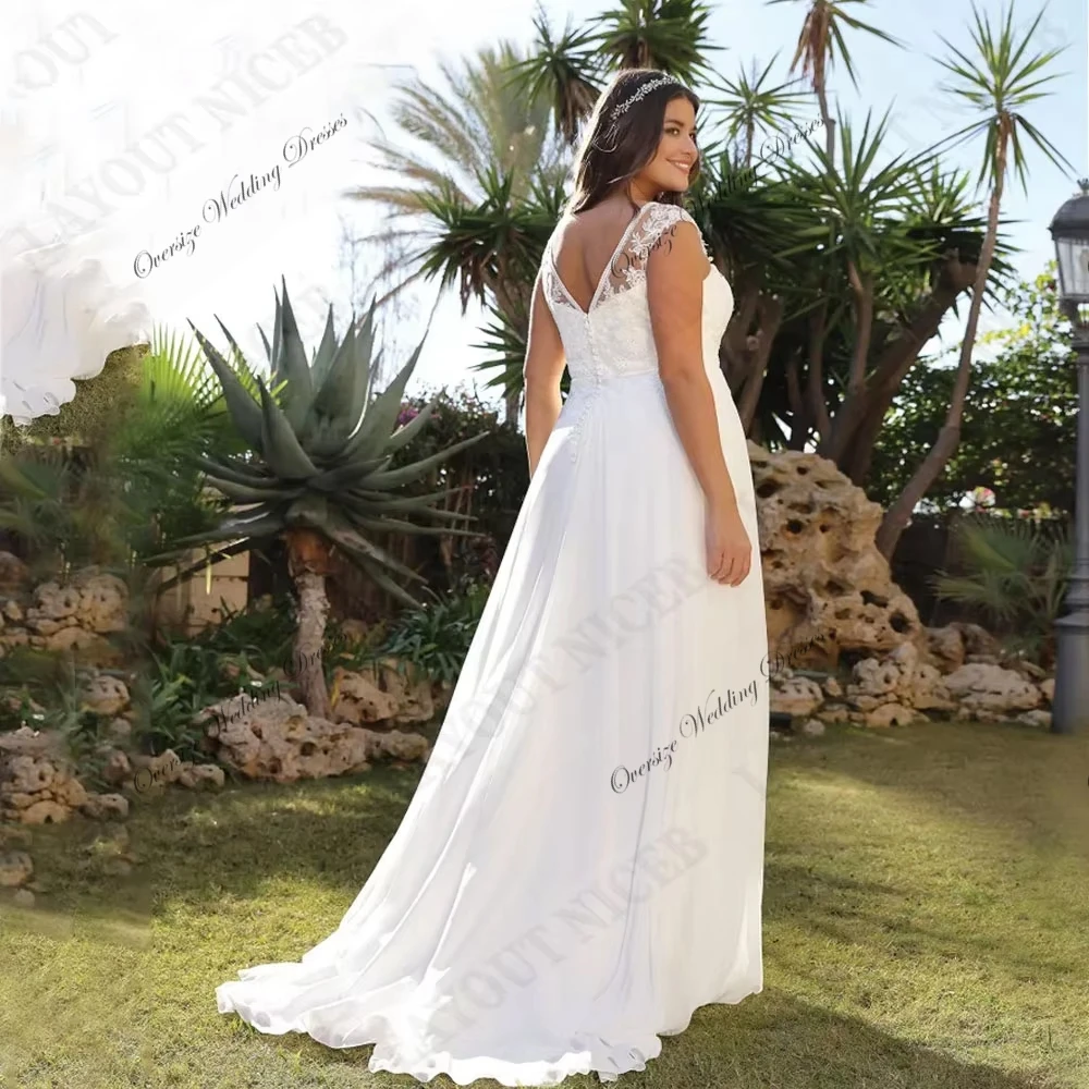 Elegant Oversize Wedding Dresses with Chiffon Ivory V Neck 2025 A Line Plus Size Bridal Gowns for Women Vestido De New Summer