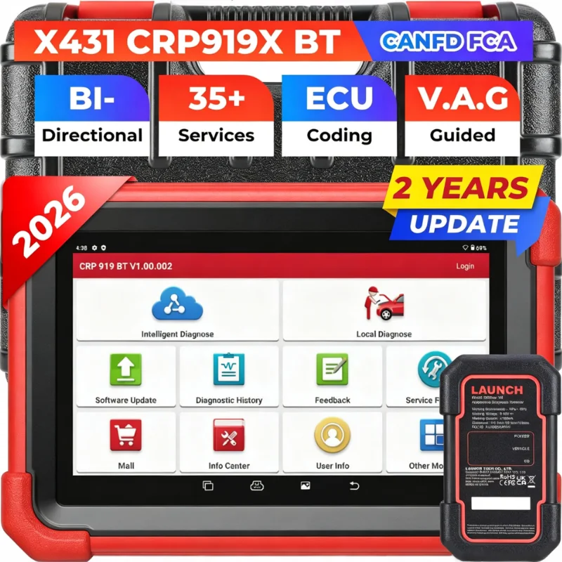 LAUNCH X431 CRP919X BT OBD2-scanner, draadloze, bidirectionele diagnoseapparatuur voor alle systemen, ECU-programmering, actieve tests, CANFD, DOIP, VAG-gestuurde functies, FCA AutoAuth, meer dan 35