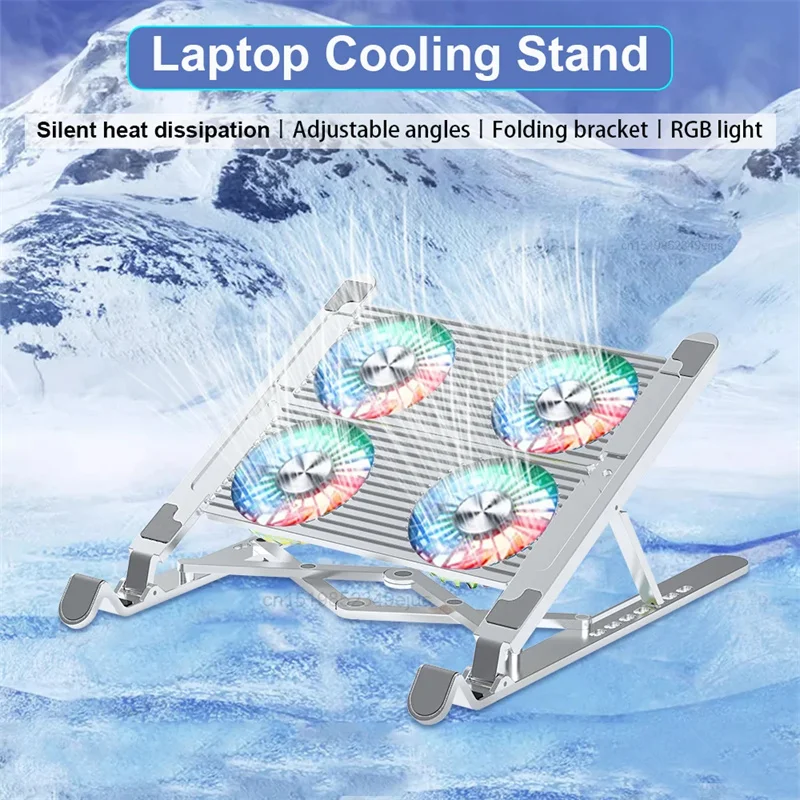 

Laptop Cooler Base Stand Cooling Fan Pad Adjustable Folding Aluminum Notebook Support With Cooler Portable Gaming Laptop Holder