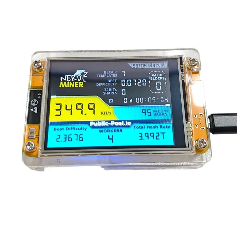 AS60-Nerdminer Solo Miner Upgraded Harshrate 350KH/S 2.8 Inch Smart Display Bitcoin Crypto Solo Lottery Mining Machine