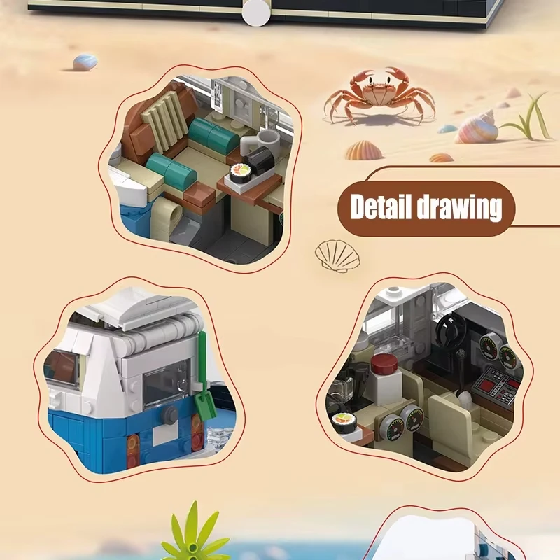 2026 Nieuwe MOC Strand Camperbus Bouwstenen Set Retro camper Vakantie recreatie t2 kamperen RV Sets Model Steentjes Speelgoed Kindercadeau