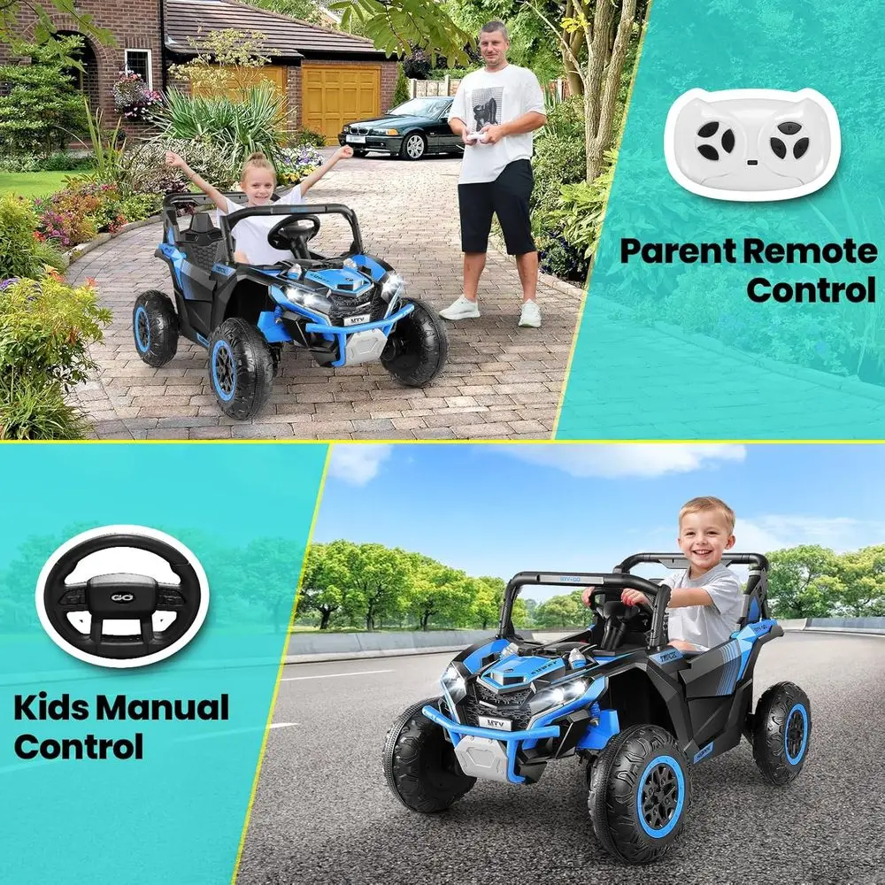 24V Ride on Toys Kids UTV, XXL Design, 4WD Two Seater Ride on Cars for Kids with Remote, Steering Wheels, Music&Horn,Blue