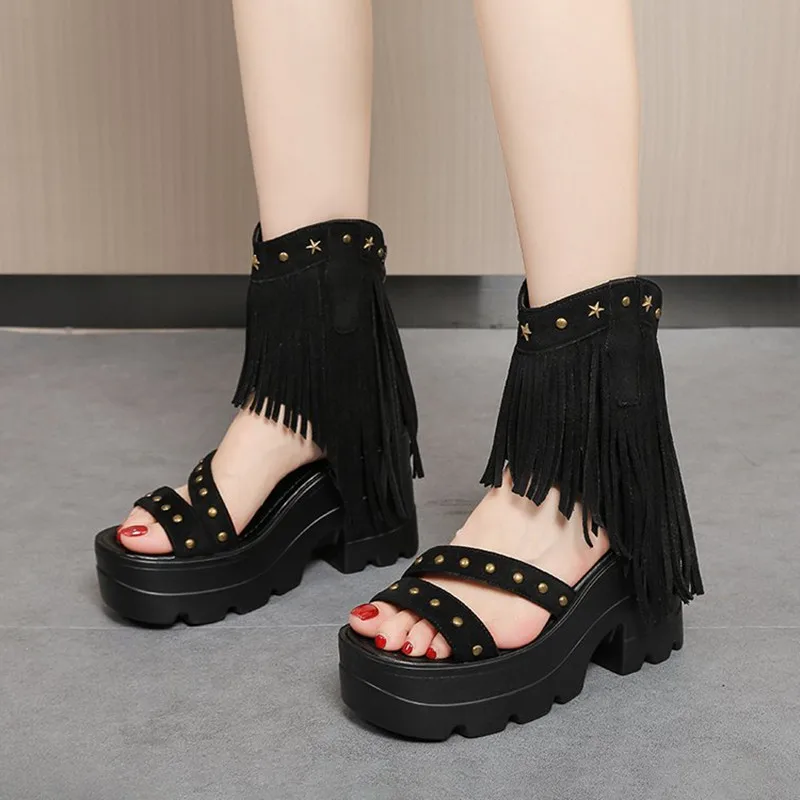 

Tassel Thick Heel Comfortable Women's Sandals Fashion Roman Booties 2026 Summer New Arrival Cool Boots Women Sandalias De Mujer