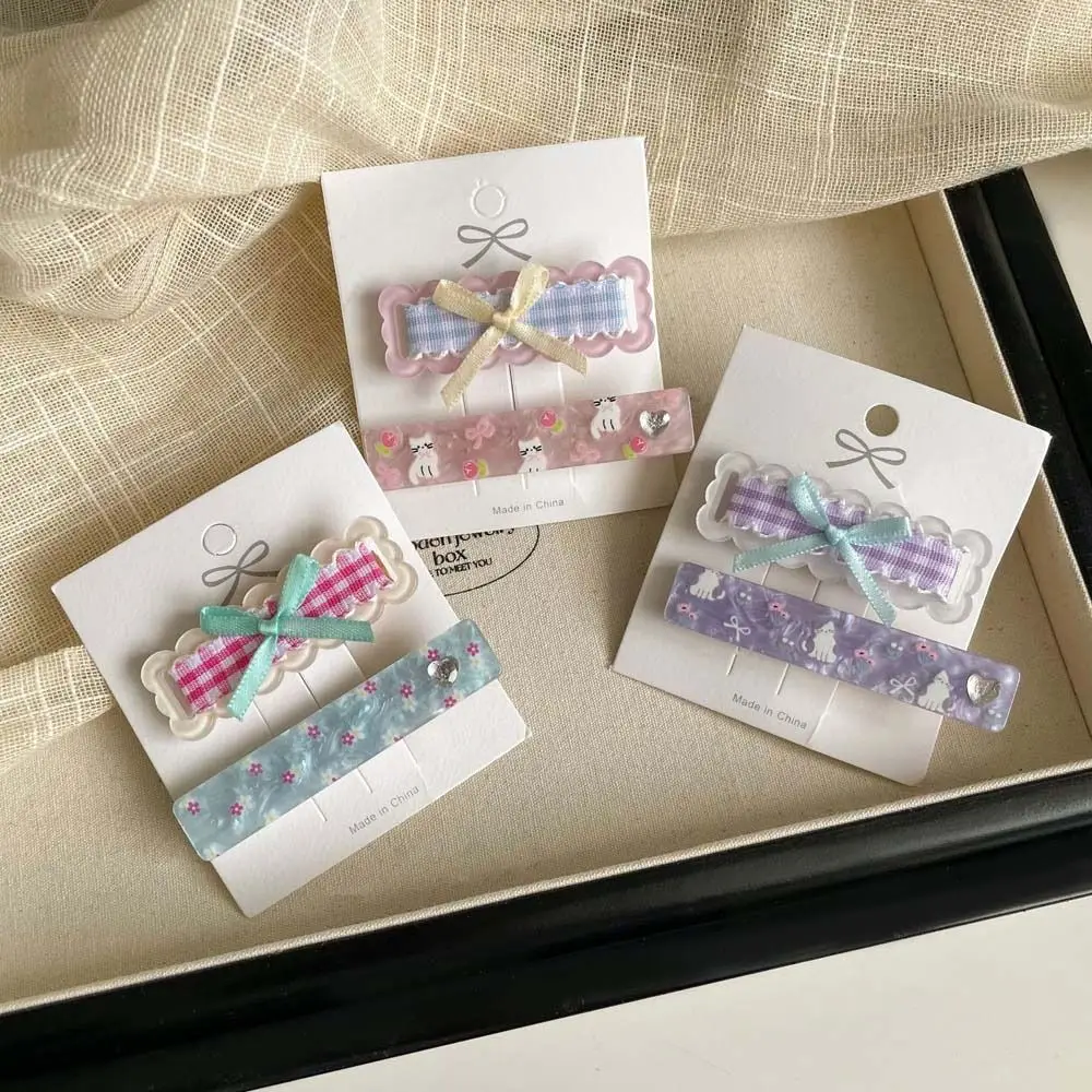 2 шт./компл., заколка для волос в клетку с бантом в корейском стиле, заколки для волос с сердечком, заколка для волос с мультяшным котом, розовая заколка в виде утконоса, корейская заколка для волос, летняя