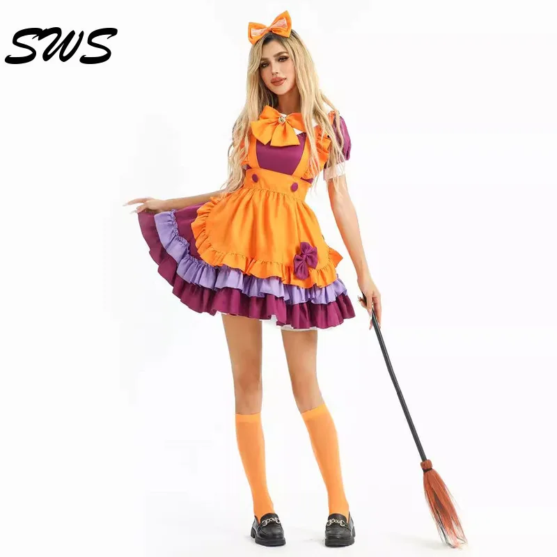 

2024 Halloween Costume Pumpkin Dress Maid Costume Cute Stage Performance Costume Cosplay Costume Set Combination Party Dress