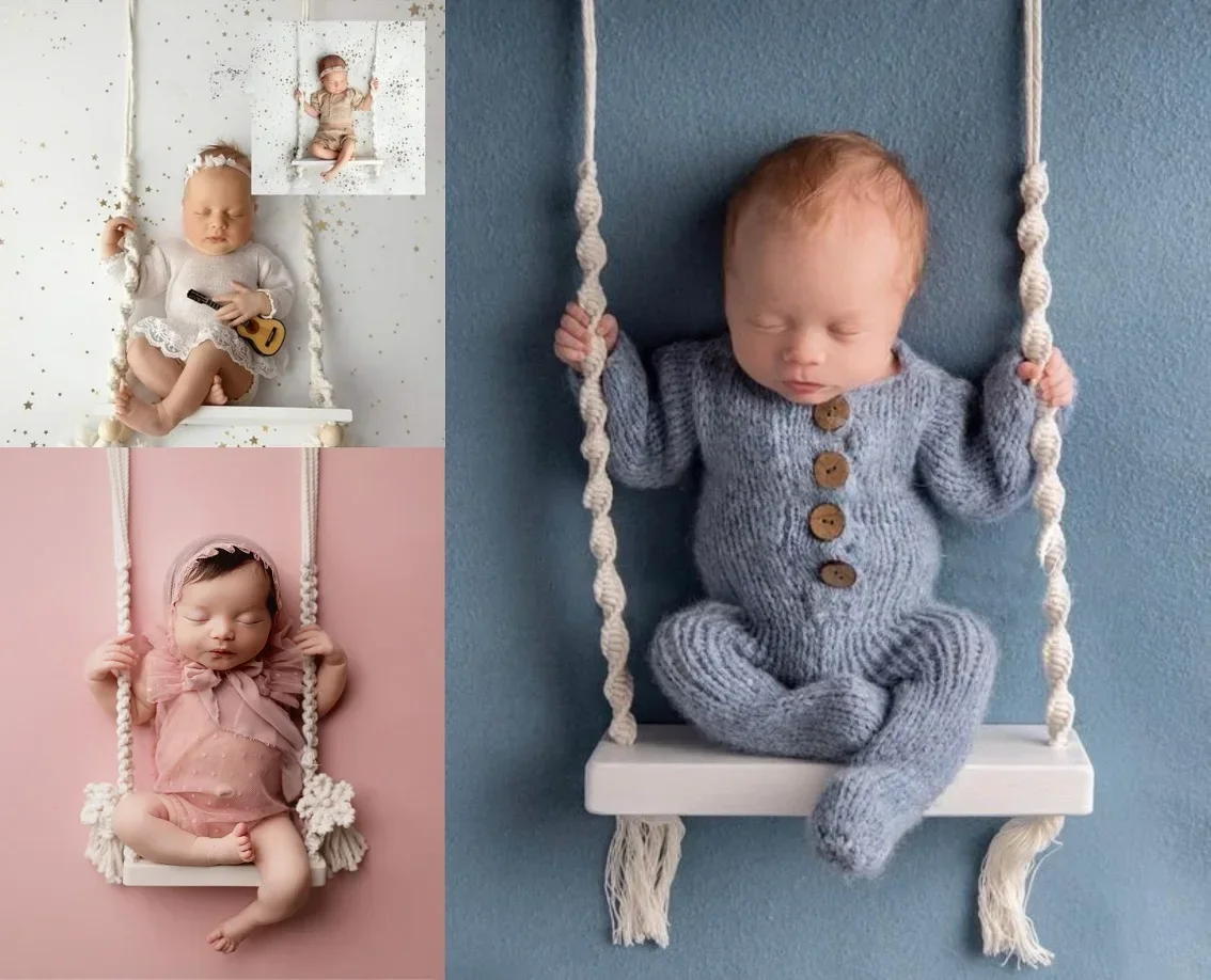 Baby Swing Newborn Photography Props Wooden Chair Babies Furniture Infants Photo Shooting Prop Accessories Fotografia