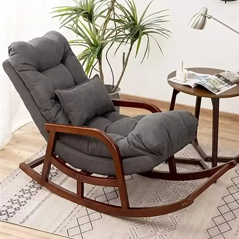 

Nordic Home Furniture Factory Direct Wood Balcony Reclining Fabric Recliner Leisure Hotel Living Room Rocking Lounge Chair