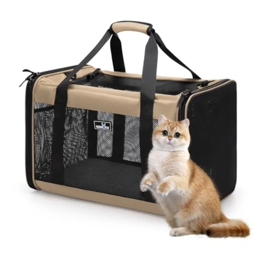 

Expandable Pet Carrier for Dogs and Cats Travel Bag with 5 Mesh Windows 2 Entrances Locking Zippers and Padded Straps L