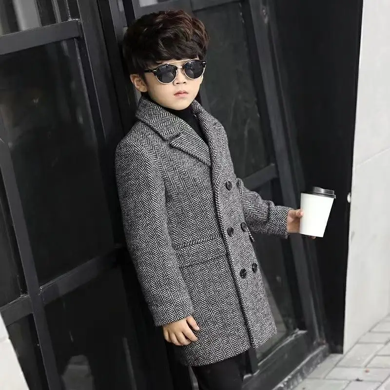 

Boys Autumn Winter Quilted Thickened Wool Coat Korean Style New Big Kids Mid Length Stylish Coat