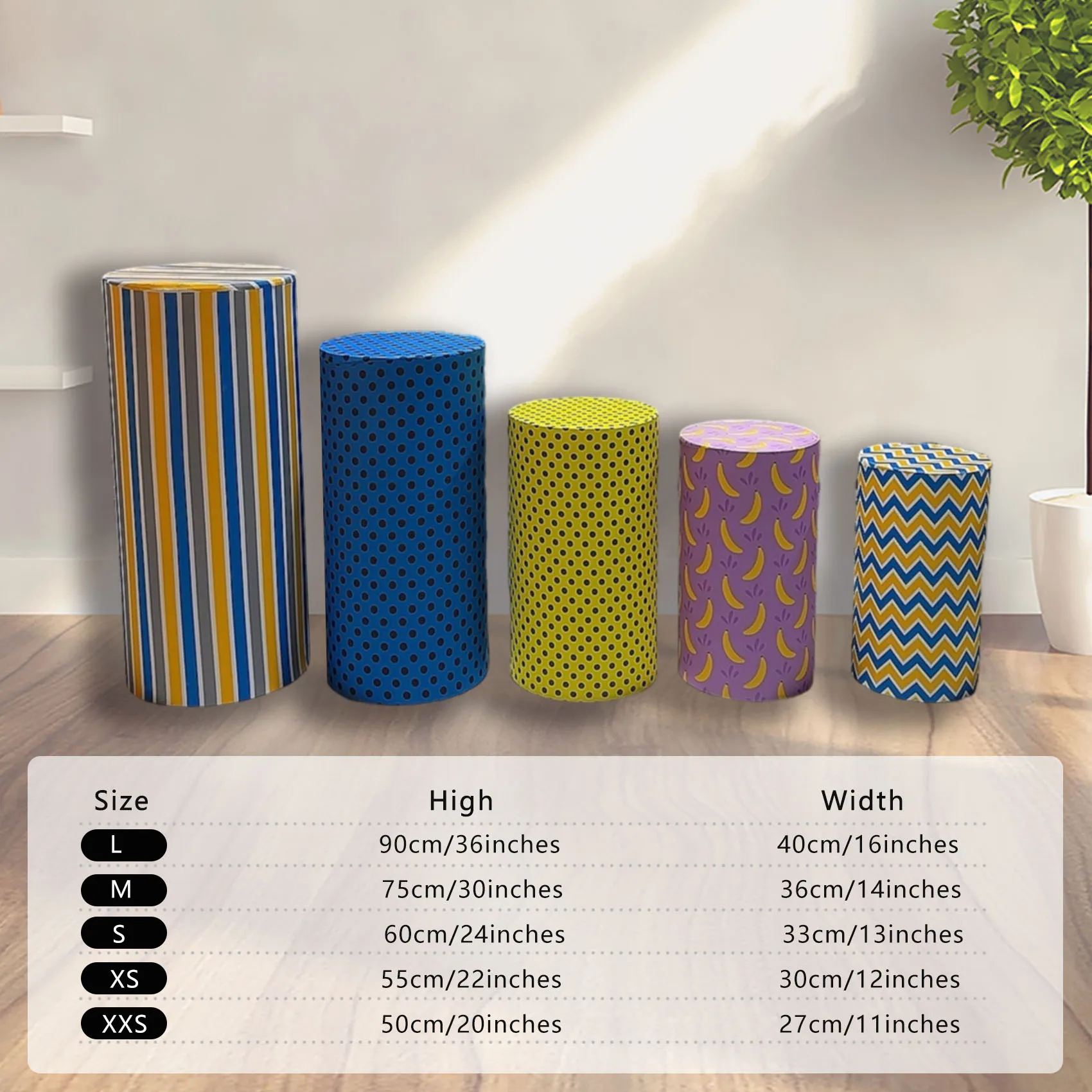 1set (5 Pcs) Cylinder Covers Stripes Dots Banner Stretchy Pedestal Cover for Birthday Party Baby Shower Tablecloth Decor Prop