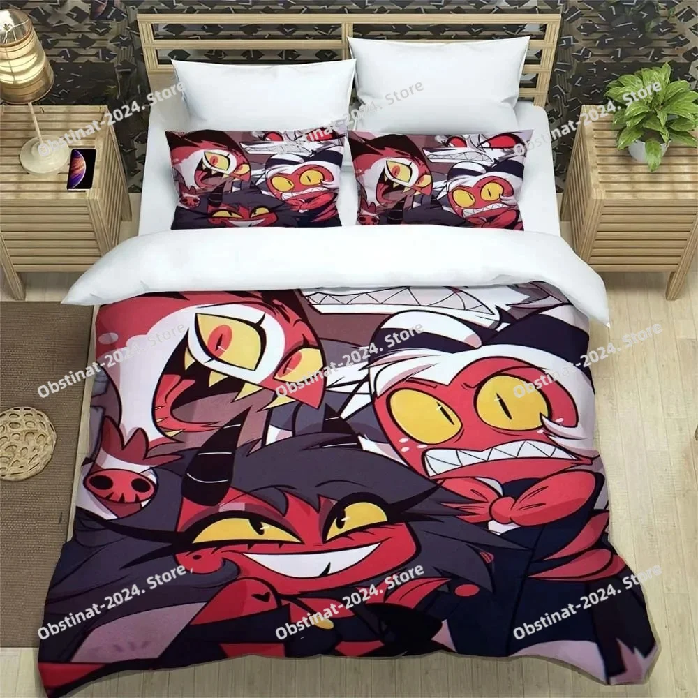 

Fashion Comedy Helluva Boss Logo Sheets Quilt Covers Bedding Dormitory Sheets Duvet cover Set Three-piece Soft Warm Bedding Set