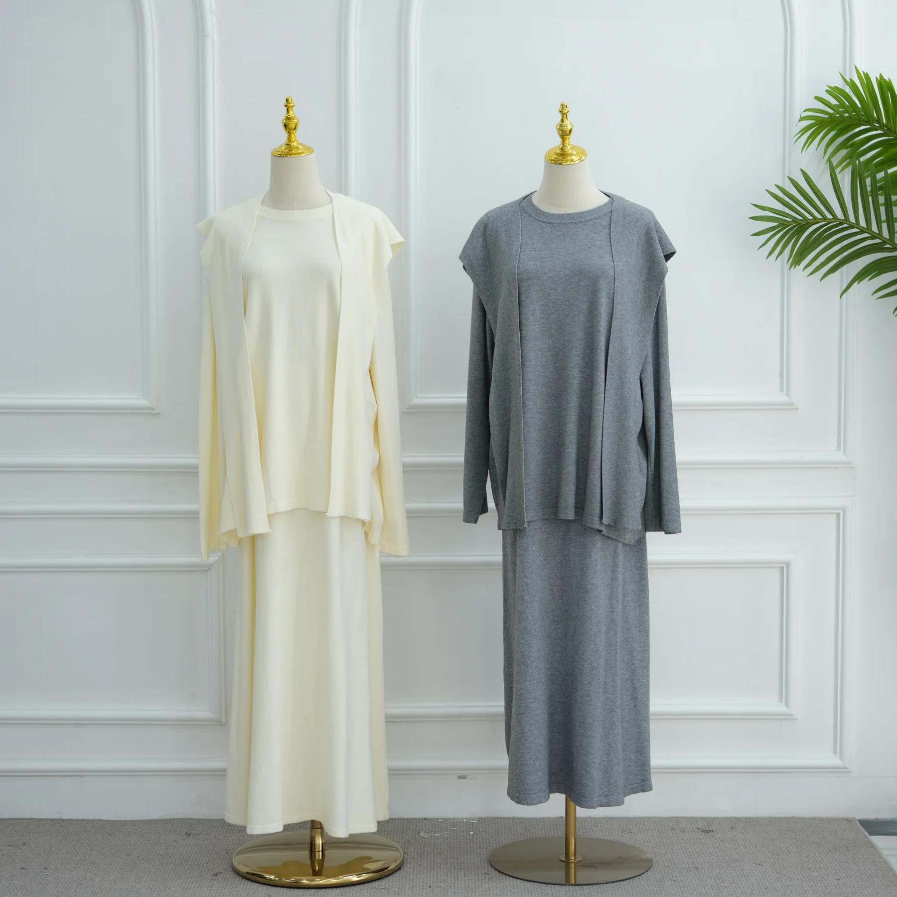 

2 Piece Set Muslim Knitted Sweater Tops Pants Women Islam Clothing Autumn Winter Tracksuit Arab Robe Abaya Kaftan Dress Outfits