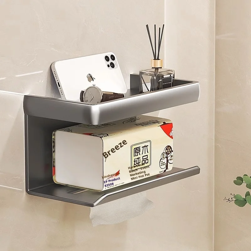 

Wall-Mounted Toilet Paper Holder Bathroom Tissue Box Roll Dispenser No-Drill Storage Shelf for Bathrooms