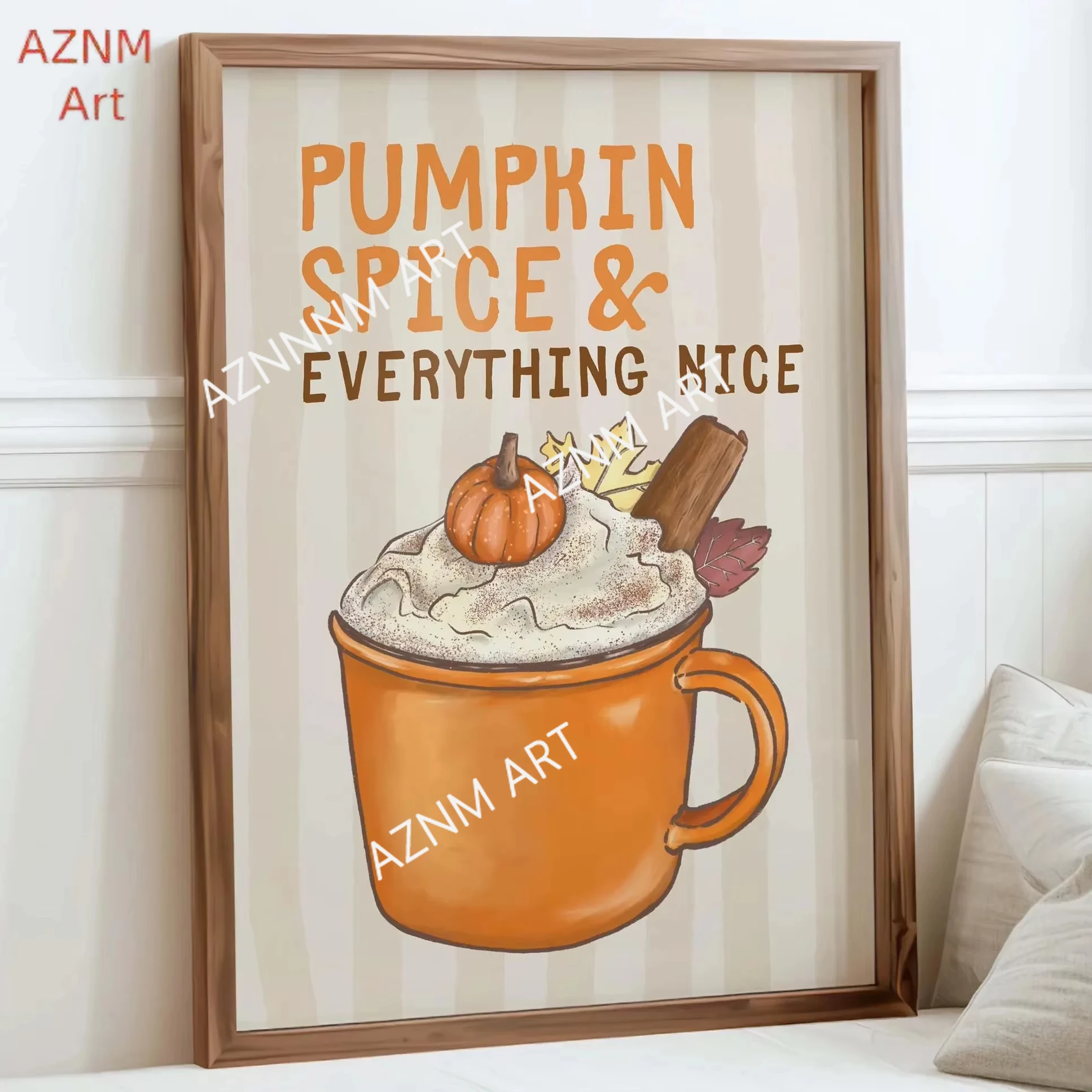 Pumpkin Spice Print Cozy Fall Kitchen Wall Art Neutral Autumn Decor Cute Retro Kitchen Printable Coffee Bar Poster Home Decor