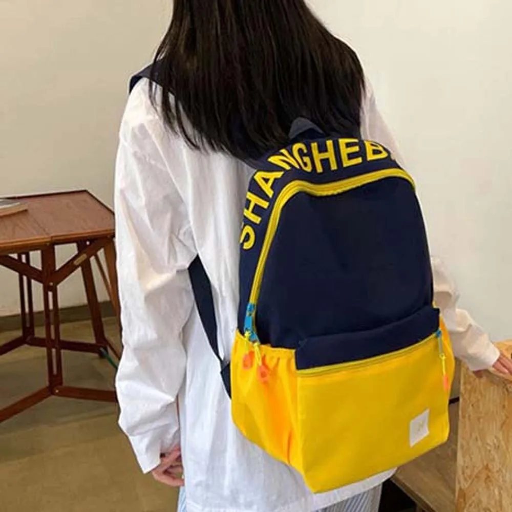 

Daypack Oxford Cloth Backpack Contrast Color Durable Students School Bag Scratch Prevention Dustproof Large Capacity Backpack