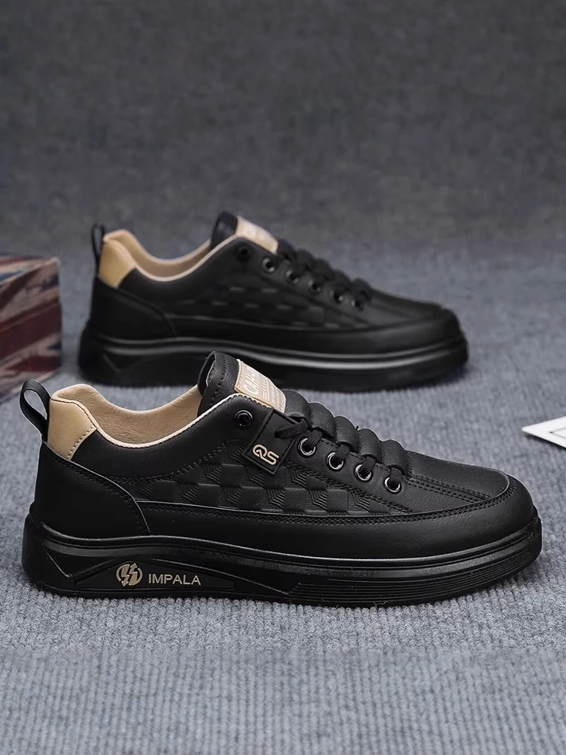 Men's Leather Sport Shoes Slip-On Work Casual Fashion Spring Autumn Seasonal Breathable round Toe Thick Bottom PU Material