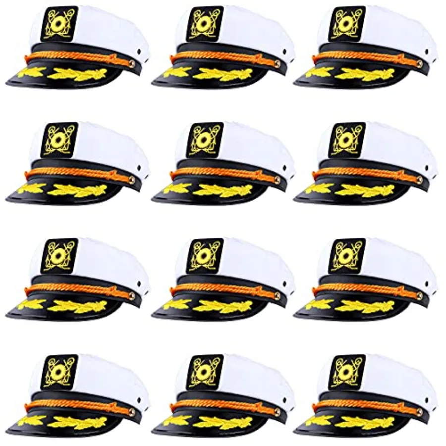 

Olgaa 12 Pack Captain Hats Men Women Adjustable Sailor Hats for Boat Costume Cosplay Party Family Cruise Accessory Style2