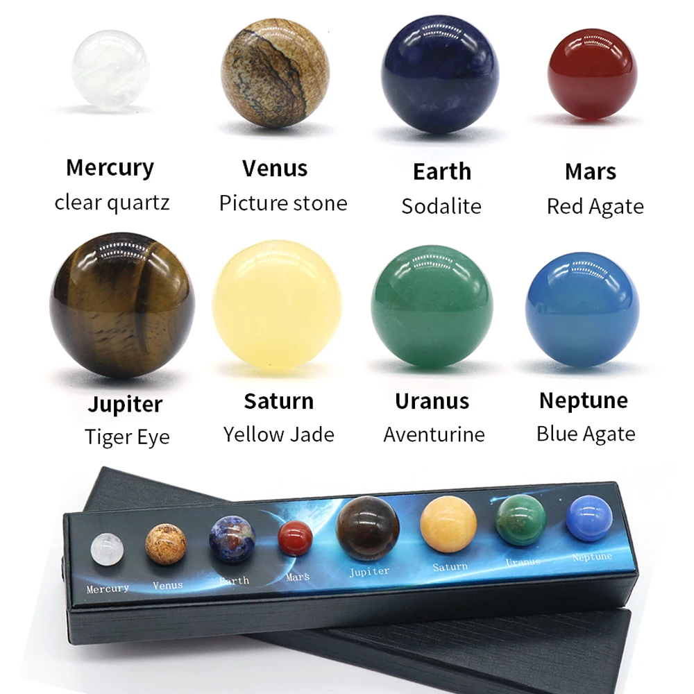 

8Pcs / Set Universe Solar System Natural Stones Crystals Ball Chakra Planet Energy Gemstone Ornaments Desk Home Decorations Gift