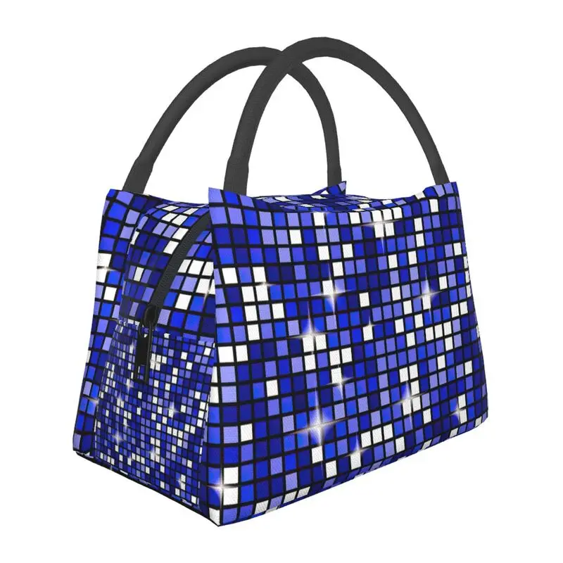 

Blue Disco Ball Glitter Insulated Lunch Tote Bag for Women Portable Thermal Cooler Food Lunch Box Hospital Office