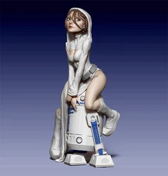 樹脂製の女の子とロボットのフィギュア,モデル1/24 75mm,1/18 100mm,塗装されていない,色なし,RW-164