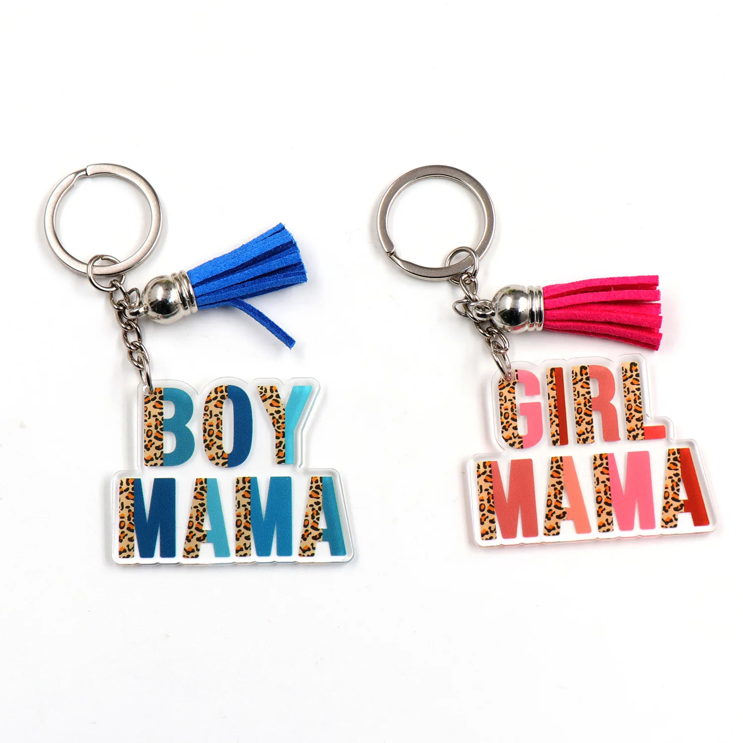 10pcs/Lot Cut Acrylic BOY GIRL MAMA Mother's Day Keychain with Velvet Tassel Women Jewelry Gifts Wholesale