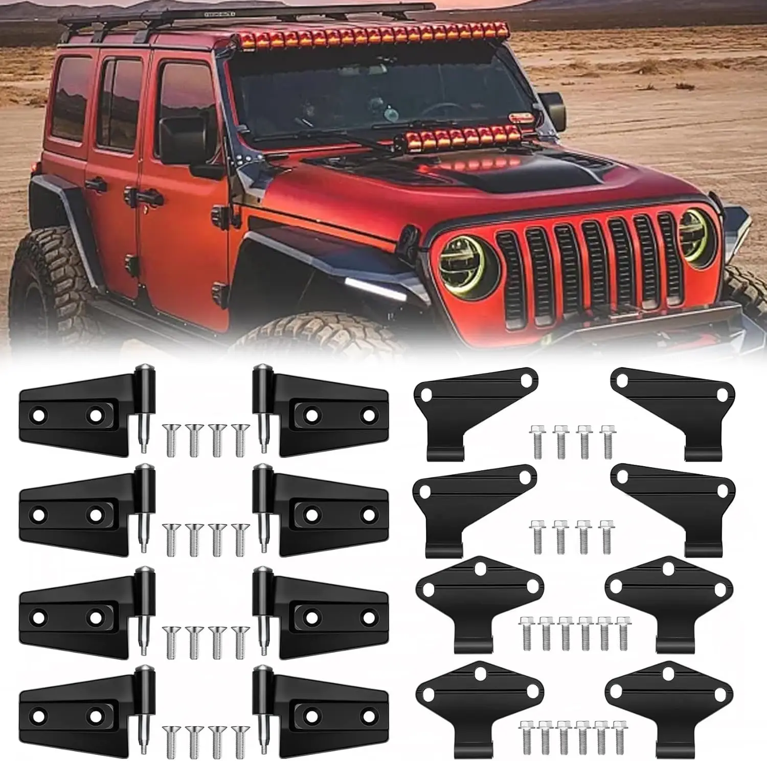

4 Door Hinge Assembly Kits for 2007-2018 Jeep Wrangler JK JKU Unlimited Rubicon Sahara Fits Jeep Wrangler JK Inside and Outside