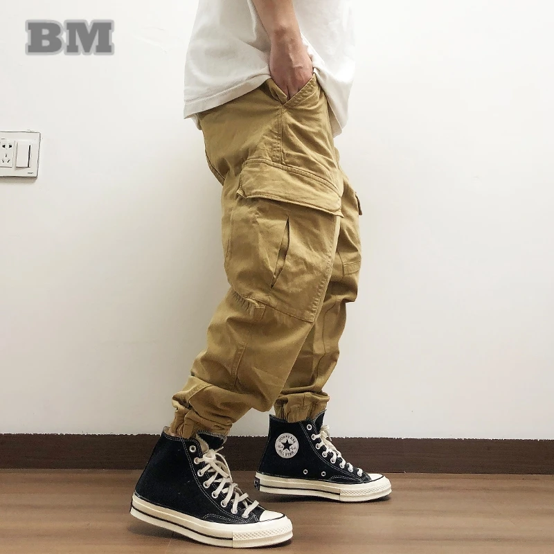 High Quality Trendy Cargo Pants Streetwear Khaki Work Pants For Men Fashion Casual Tactical Joggers Harajuku Trousers Male