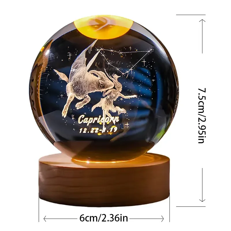 12 Constellation Crystal Ball with LED Office Decoration Sphere Stand Holder Laser Engraving Glass Ball Birthday Gift Souvenir