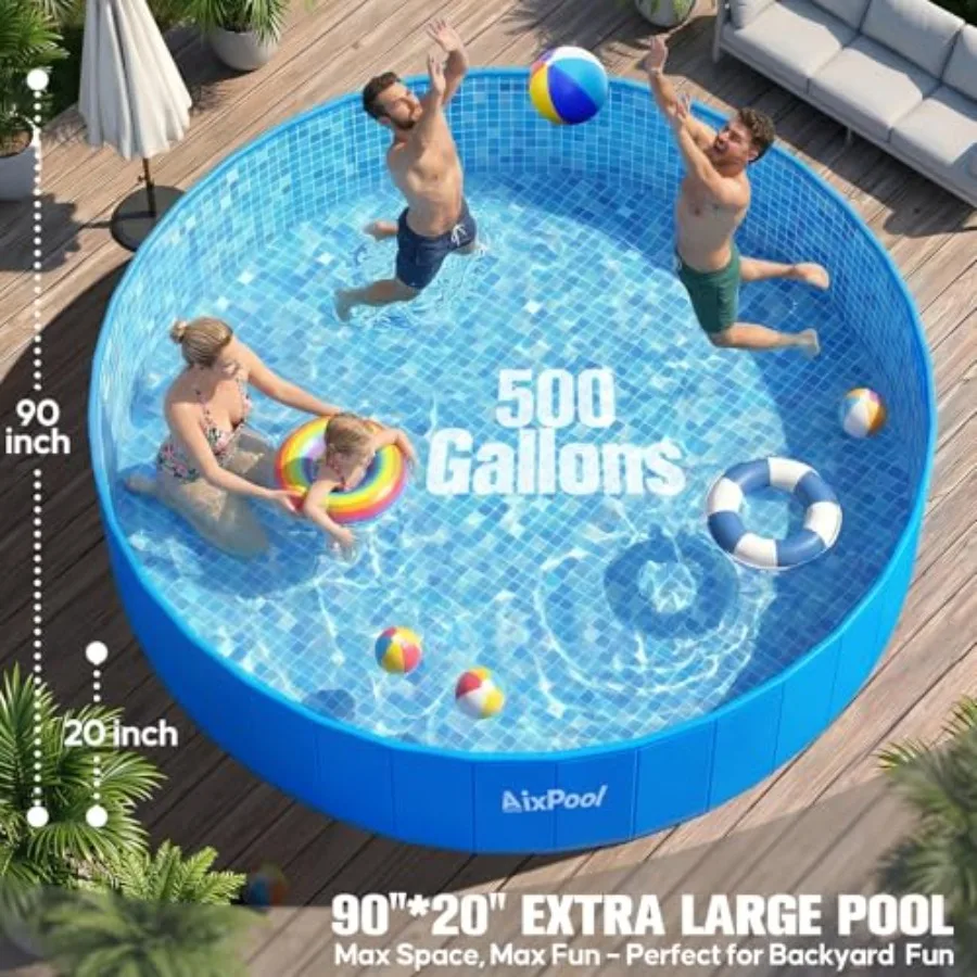 2026 Large Foldable Pool for Backyard Use, Heavy-Duty Plastic, Blue, Non-Inflatable Easy Setup Collapsible Design