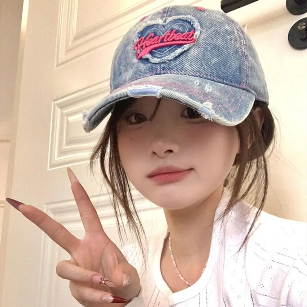 

Retro Love Vintage Baseball Cap Korean Style Y2K Letter Visors Embroidery Hip Hop Denim Snapback Cap Women