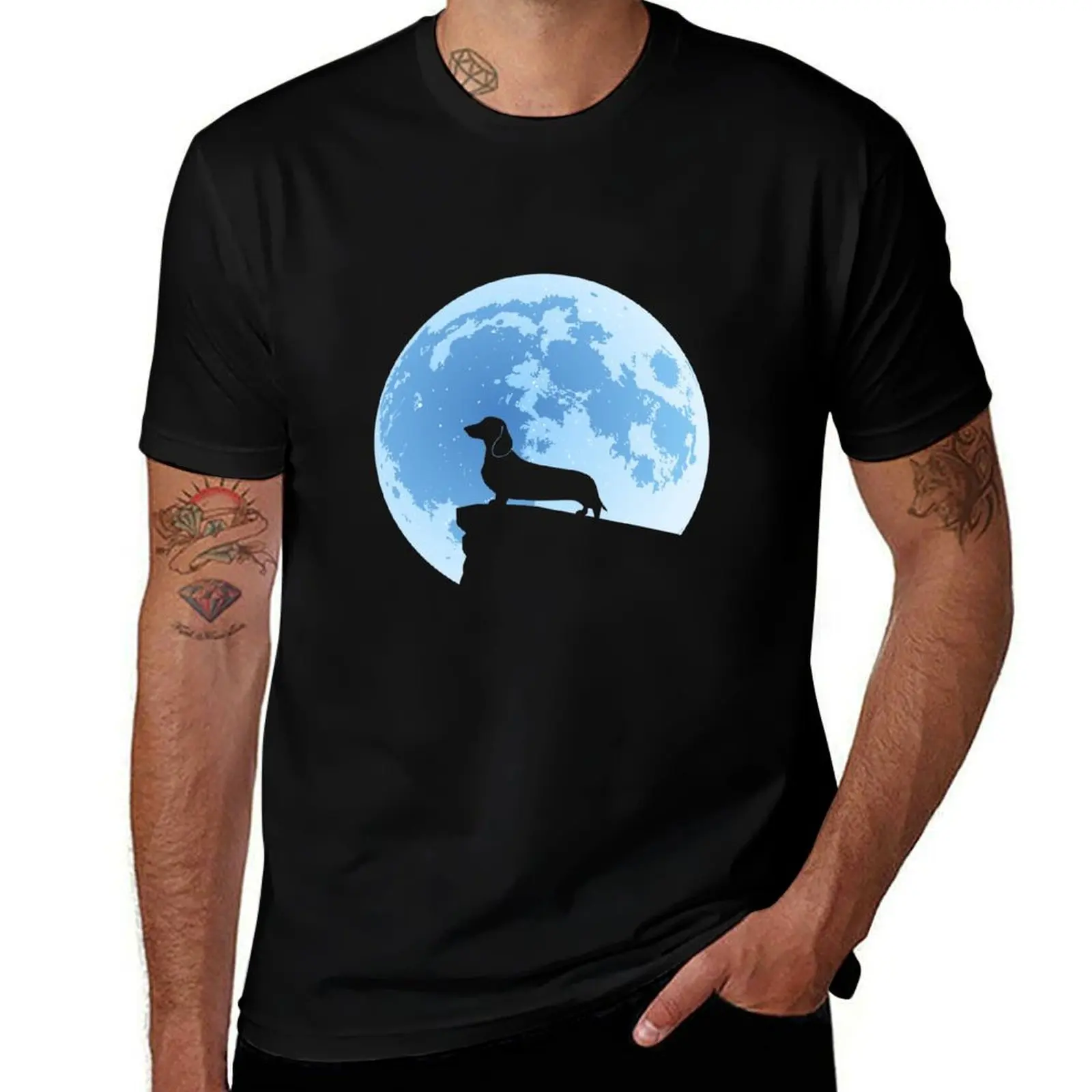 Dachshund Moon Silhouette | NickerStickers? on Redbubble T-Shirt Fashion Casual Short Sleeve T-Shirt