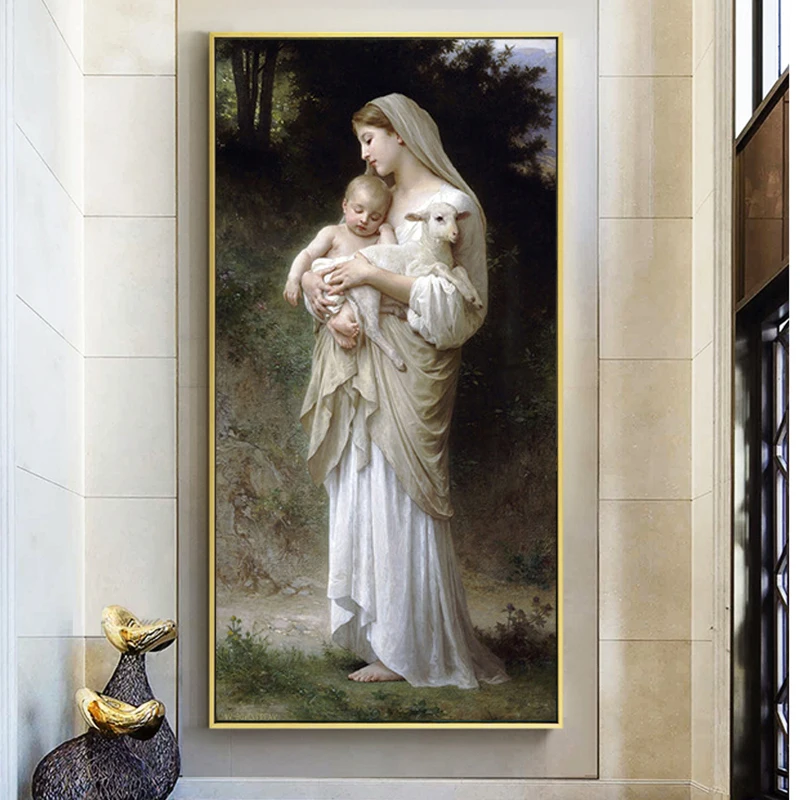 (1PC Unframe)Jesus And Virgin Mary Baby Portrait Canvas Painting Abstract Posters and Prints Wall Art for Living Room Home Decor