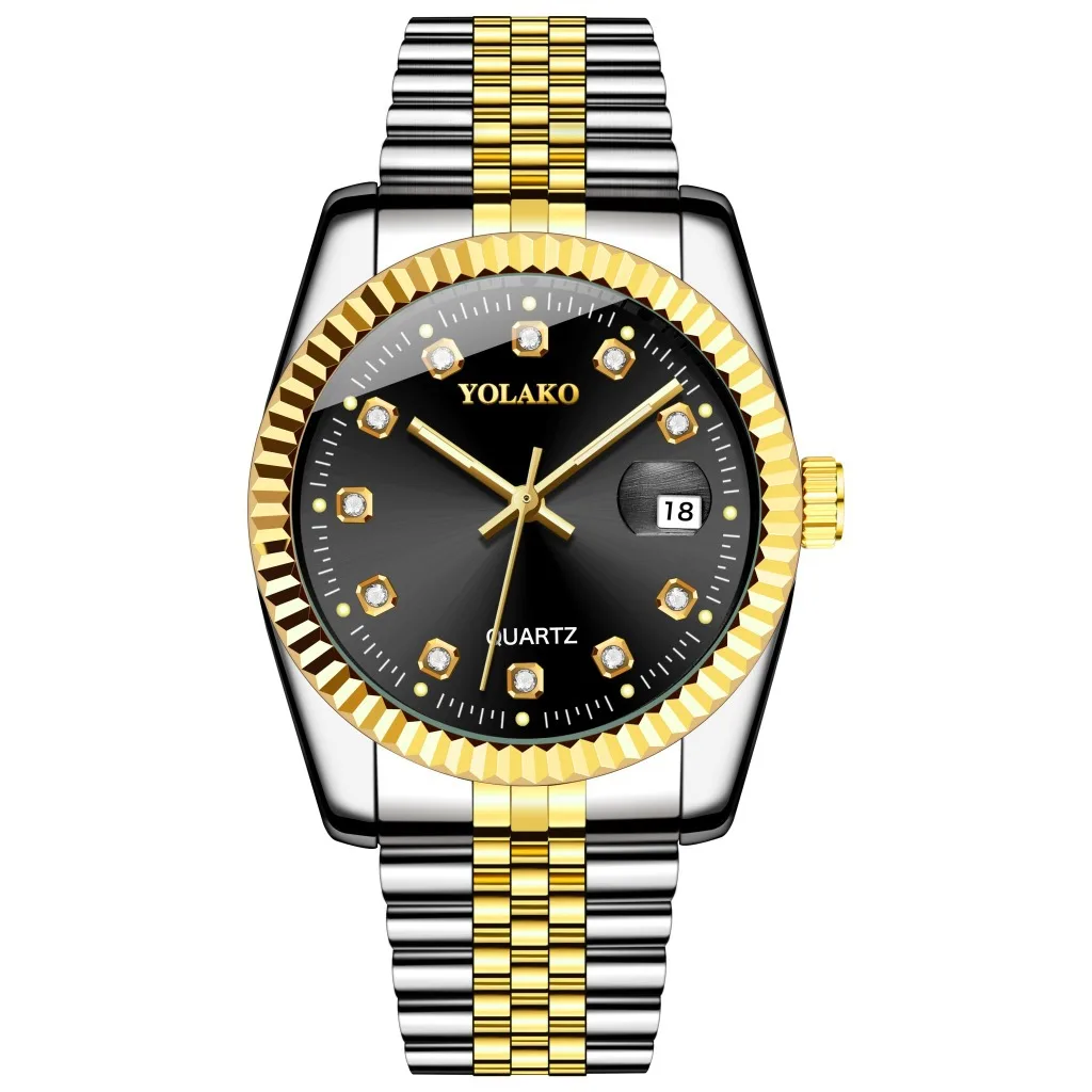 Gold Business Night Light Calendar with Diamond Inlaid Men's and Women's Watches, Couple's Watch, Steel Belt Watch