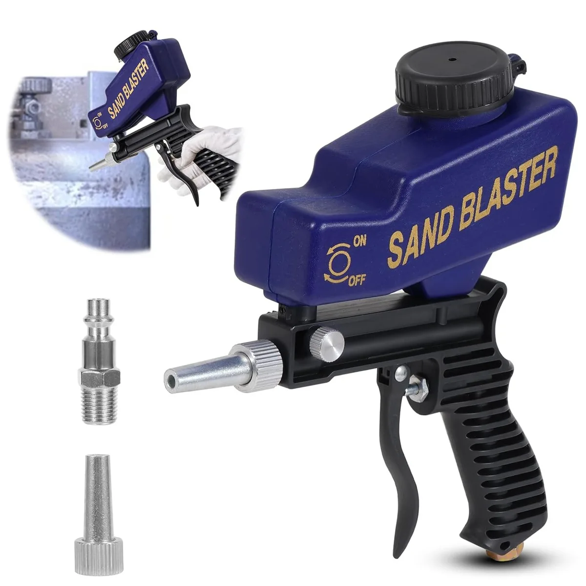 Portable Pneumatic Sand Blaster Gun Handheld Air Sandblasting Gun Adjustable Flow Rust Paint Graffiti Removal Surface Cleaning