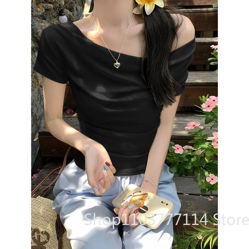 Neues Sommer-Damen-T-Shirt in Niedlichem Einfarbigem Design mit Kurzen Ärmeln, Sexy Spicy Girl Style Top, Vintage-Kleidung, Weicher und Vielseitiger Stil – Detail 6